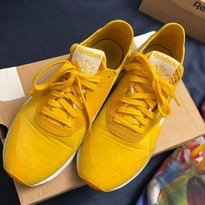 Gold Reebok, classic nylon sneakers